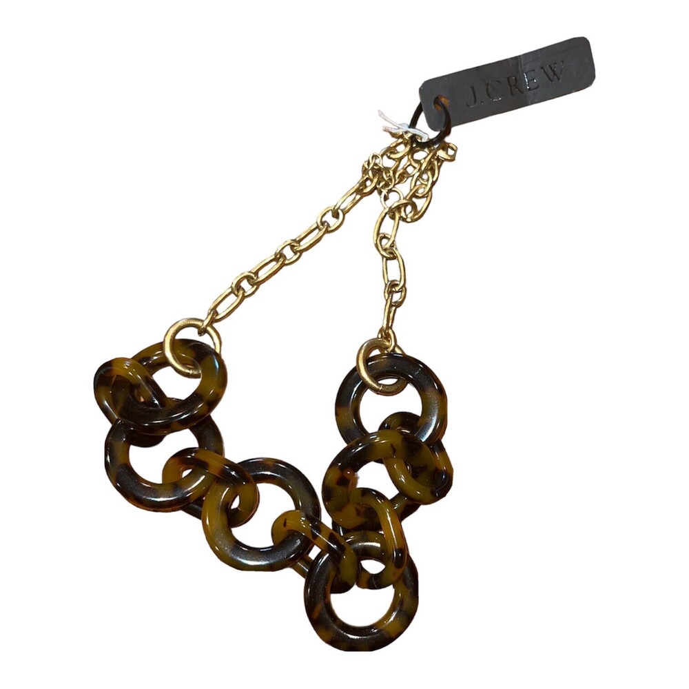 J Crew Necklace Faux Tortoise Statement Chain Gold Chunky Huge Estate New - Picture 7 of 7